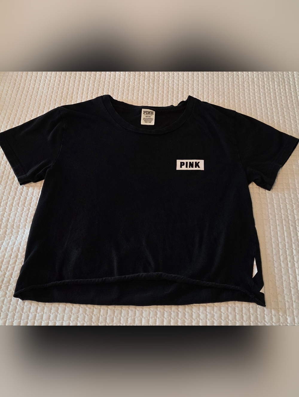 PINK Victoria's Secret Black Short Sleeve Logo Cropped Tee